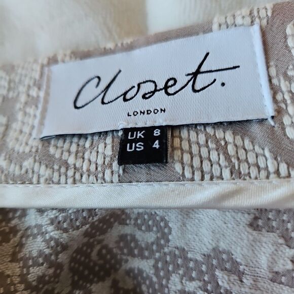 Closet. London Damask Taupe & Cream A-line Skirt - Picture 2 of 10